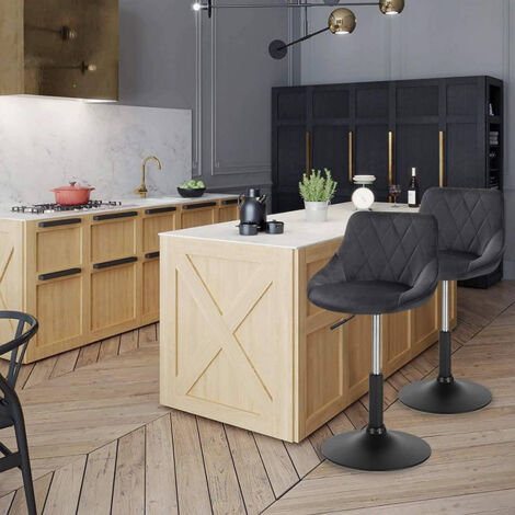 WOLTU 4X Hocker Sitzhocker Barsessel Relaxsessel Loungesessel mit Rückenlehne höhenverstellbar Sitzfläche aus Samt Gestell aus Metall Dunkelgrau