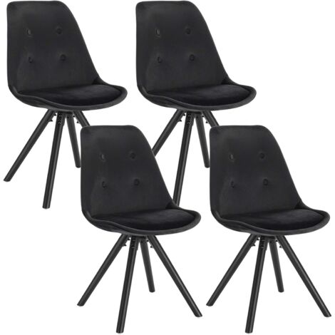 WOLTU 4X Silla de Comedor Nórdica Asiento de Terciopelo Estilo Vintage Pata de Madera Maciza con Respaldo Silla Diseño Moderno Negro