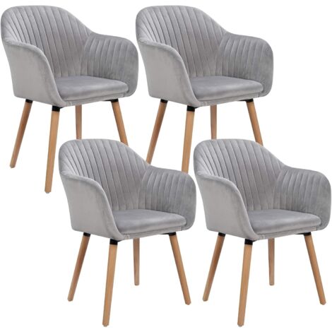 WOLTU 4X Sillas de Comedor Nordicas Estilo Vintage Juego de 4 Sillas de Cocina Sillas Tapizada con Reposabrazos en Terciopelo Estructura de Madera Sillas de Escritorio Gris Claro