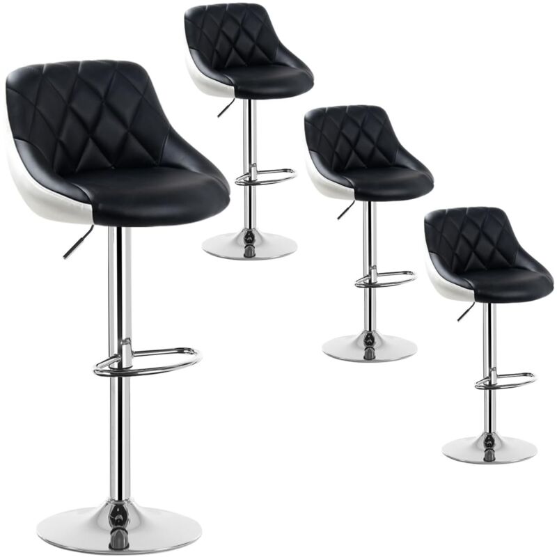 Lot de 4 Tabourets de bar Woltu design 2 couleurs, siege en cuir artificiel, Tabourets de cuisine, hauteur réglable, Noir+Blanc