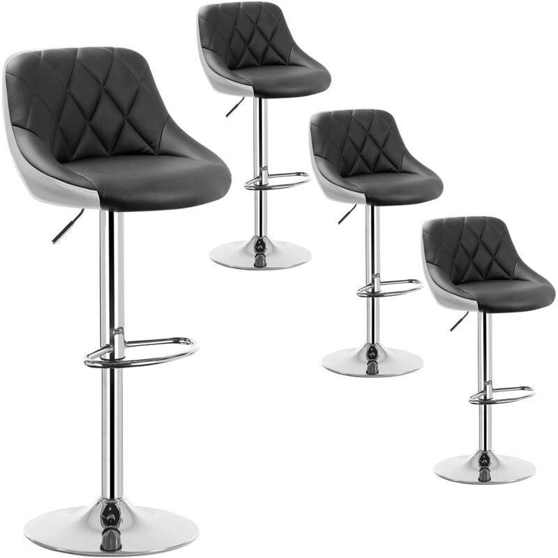 4 x Tabouret de bar en cuir artificiel, design 2 couleurs, siège bien rembourré, Gris Blanc - Woltu