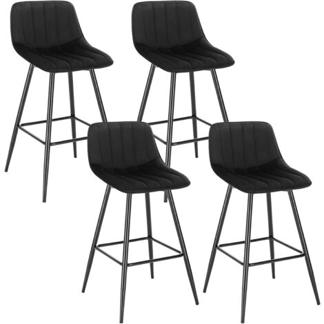 WOLTU 4X Taburete de Bar con Respaldo Paquete de 4 Marco de Metal Muebles Cocina Asiento de Terciopelo Taburetes Cocina Altos Sillas Bar Altas Cocina Negro