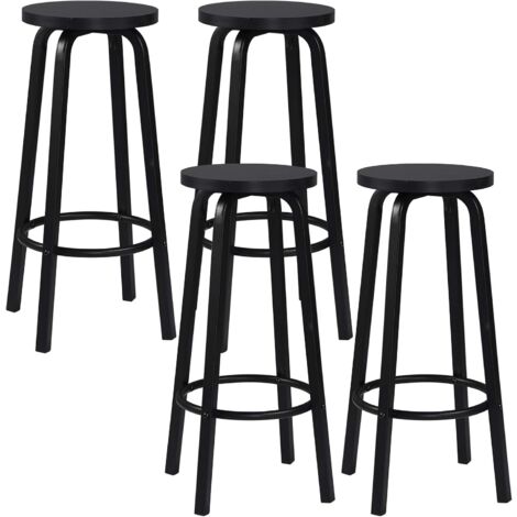 WOLTU 4X Taburete de Bar Muebles Cocina Silla de Comedor Taburete Alto para Salon Cocina Estructura de Metal Asiento de MDF Negro
