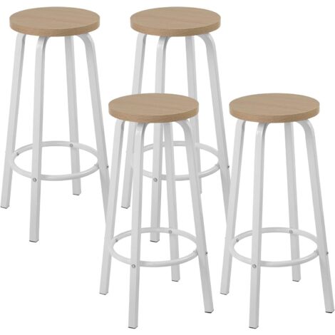 WOLTU 4X Taburete de Bar Muebles Cocina Silla de Comedor Taburete Alto para Salon Cocina Estructura de Metal Asiento de MDF Roble Claro