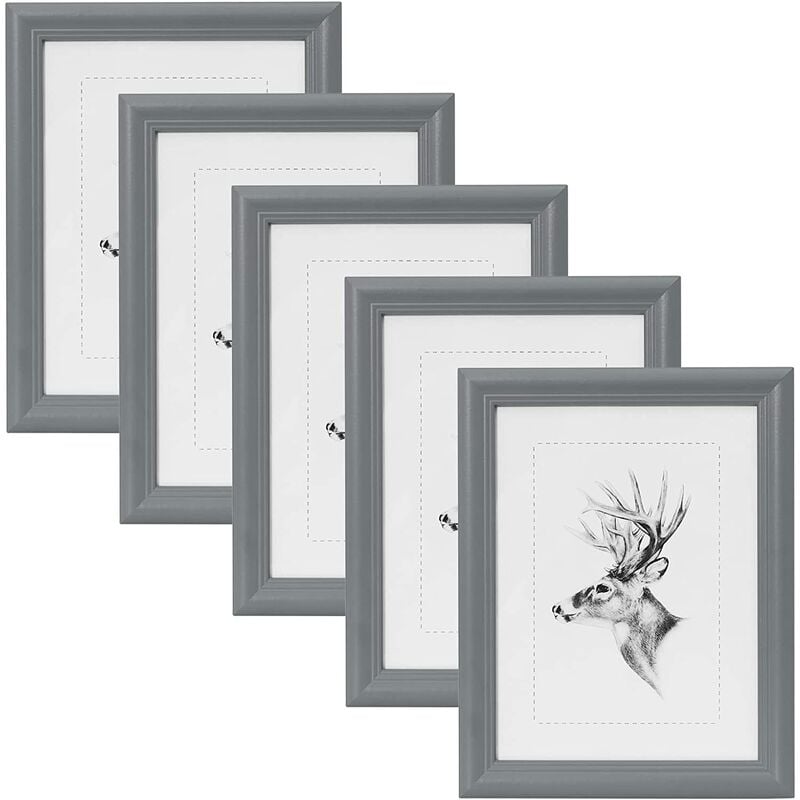 Cadre Photo Lot de 5 Artos Style 10x15cm Cadre en Bois et Verre décoration Maison Argent - Woltu