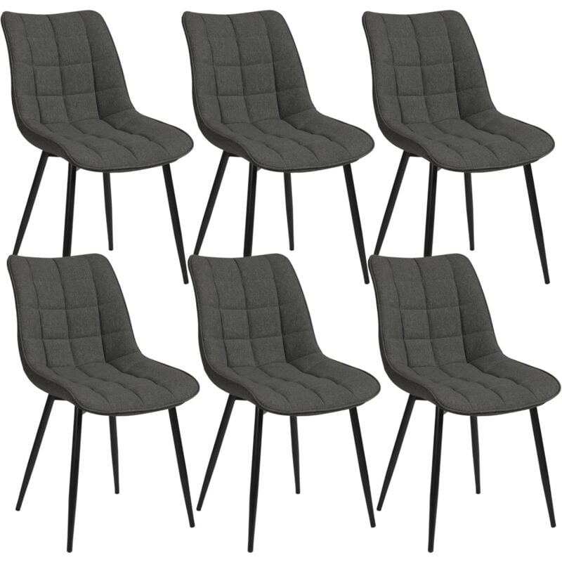 Woltu - 6 x Chaise de Salle à Manger, Chaise de Cuisine, Assise rembourrée Lin épais, Pieds en métal, Gris Foncé