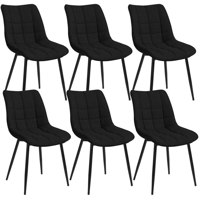 Woltu - 6 x Chaise de Salle à Manger, Chaise de Cuisine, Assise rembourrée Lin épais, Pieds en métal, Noir