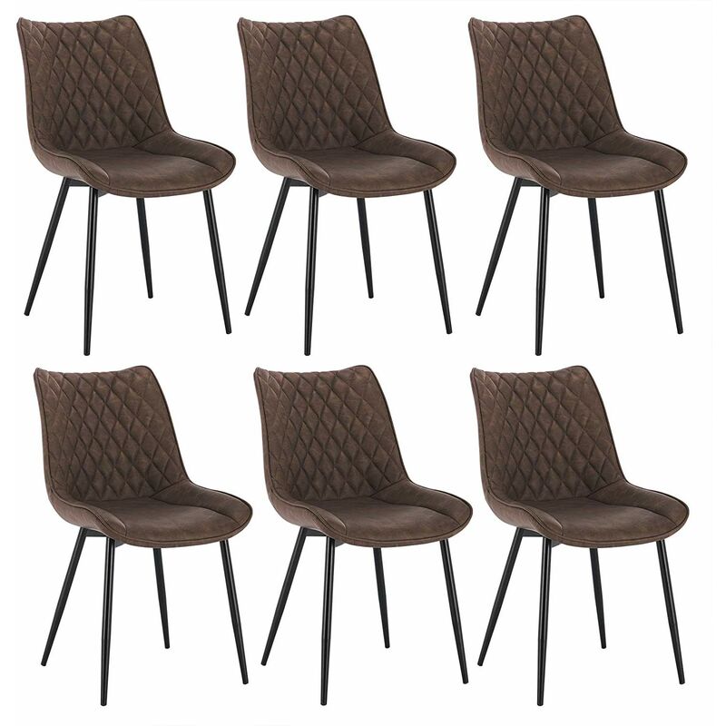 6 x chaises de salle a manger. cusine. siege <strong>rembourre</strong> en similicuir. <strong>pieds</strong> metal. brun - woltu