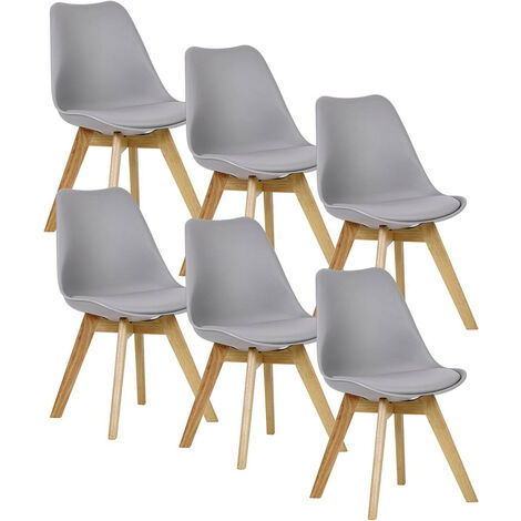 WOLTU 6er Set Esszimmerstühle Küchenstuhl Design Stuhl Esszimmerstuhl Kunstleder Holz, Sitzfläche aus Kunstleder Grau