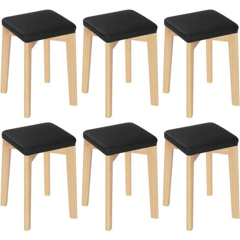 WOLTU 6er Set Esszimmerstühle, Massivholz, stapelbar, mit gepolstertem PU-bezogenem Sitz, Schwarz