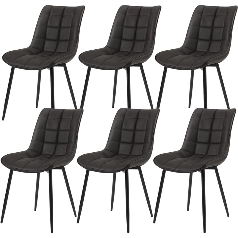 Woltu - Lot de 6 Chaises de Salle à Manger Chaises de Cusine, Assise rembourrée en Similicuir, pieds en métal, Anthracite