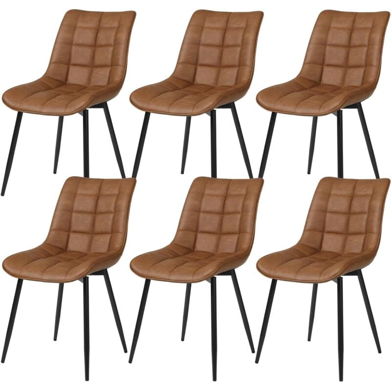 Woltu - Lot de 6 Chaises de Salle à Manger Chaises de Cusine, Assise rembourrée en Similicuir, pieds en métal, Brun Clair