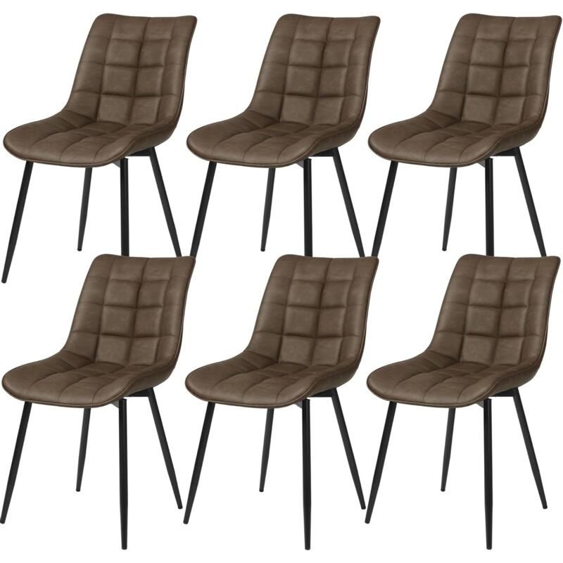 Woltu - Lot de 6 Chaises de Salle à Manger Chaises de Cusine, Assise rembourrée en Similicuir, pieds en métal, Brun