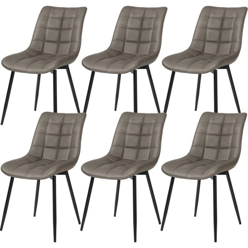 Woltu - Lot de 6 Chaises de Salle à Manger Chaises de Cusine, Assise rembourrée en Similicuir, pieds en métal, Gris Foncé