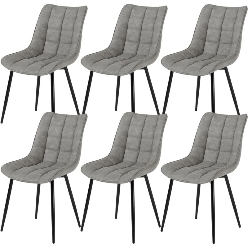 Woltu - Lot de 6 Chaises de Salle à Manger Chaises de Cusine, Assise rembourrée en Similicuir, pieds en métal, Gris