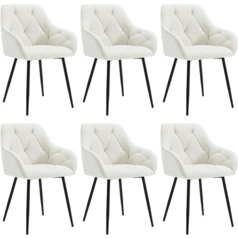 WOLTU 6x Dining Chairs, Velvet Dining Chairs with Backrest Dining Room Chairs, Cream