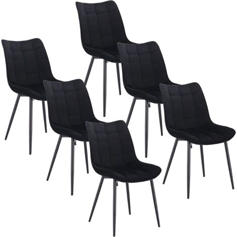WOLTU 6x Sedia da Pranzo Retro Velluto Senza Braccioli Salotto Imbottite Cucina Nero