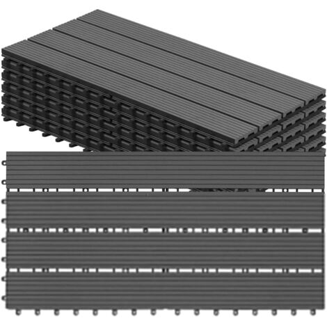 WOLTU 6x Suelo de WPC Baldosas de Madera Exterior para Porche Patios Jardin 30 x 60 cm 1m² Suelo de Exterior Compuesta Azulejos Baldosas de WPC para Terraza Gris
