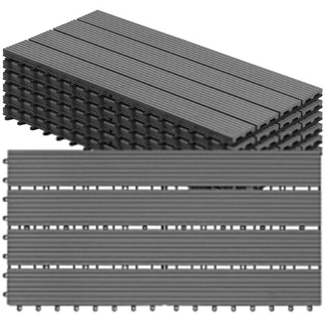 WOLTU 6x Suelo de WPC Baldosas de Madera Exterior para Porche Patios Jardin 30 x 60 cm 1m² Suelo de Exterior Compuesta Azulejos Baldosas de WPC para Terraza Gris Claro