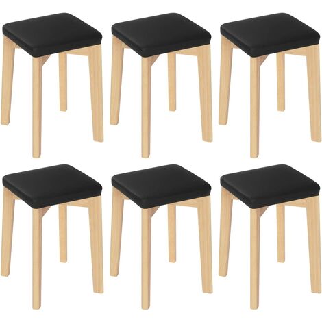 WOLTU 6x Tabouret en Bois Massif, Chaise de Cuisine, Siège Rembourré d’Éponge et PU, 32, 5x32, 5x47cm, Noir BH345sz-6