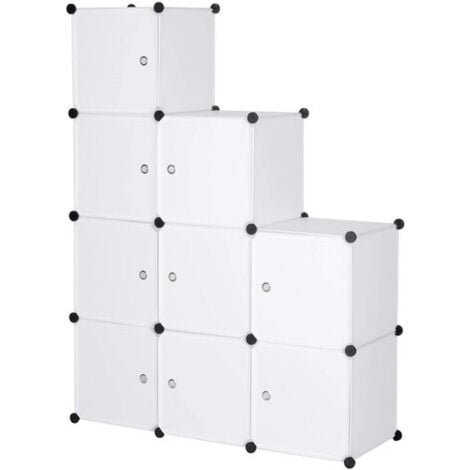 WOLTU 9 Organizzatori a Cubo con Ante. Armadio Armadietto Guardaroba in Plastica Bianco