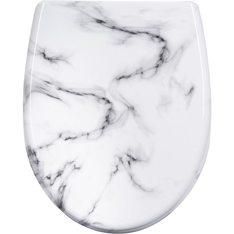 Woltu - Abattant wc avec Frein de Chute, Lunette Toilettes wc, Cuvette wc, en Plastique Duroplast, marbre blanc