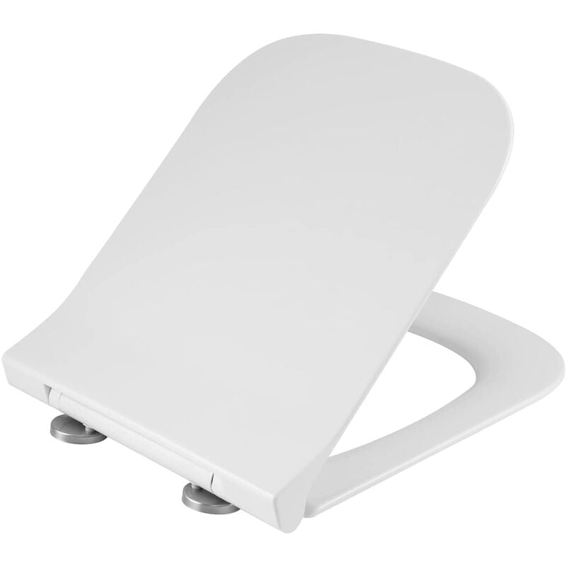 Woltu - Abattant wc, Cuvette Toilette avec Frein de Chute, Charnières Réglables, Rectangulaire, Blanc