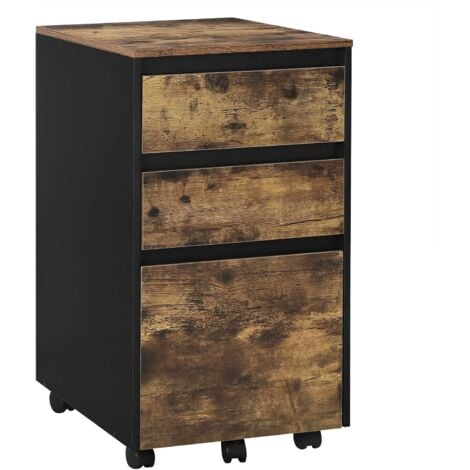 WOLTU Archivador Móvil con 3 Cajones Cajonera con 5 Ruedas Multiusos Gabinete de Archivos Debajo del Escritorio para Documentos de Oficina Roble Marrone y Negro 40x40x70 cm
