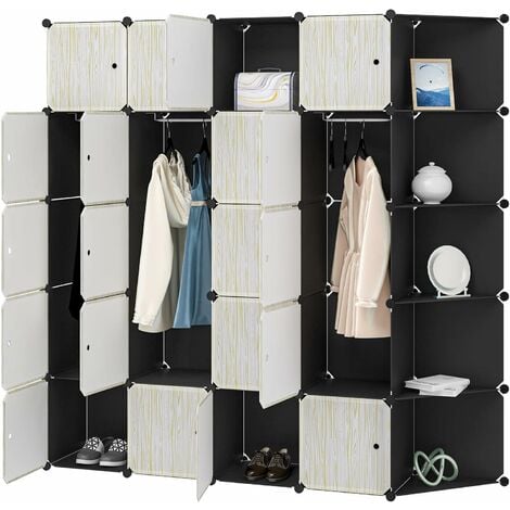 Armario portátil, armario modular de plástico para almacenamiento de ropa  con puertas, cubo organizador de bricolaje, estantería combinada para