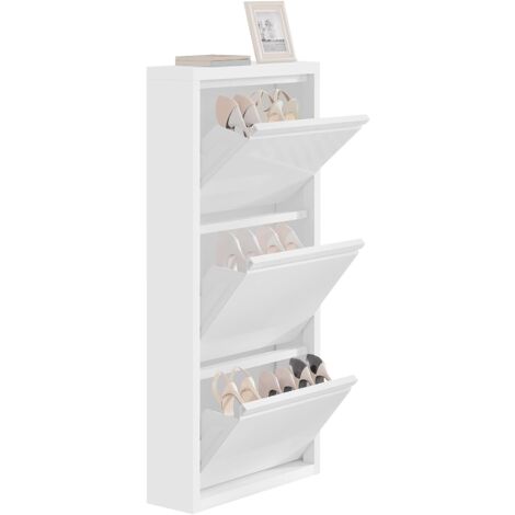 Woltu – Armoire à chaussures métal blanc 50x15x106 cm – Rangement compact pour couloir et entrée – Résistante aux rayures – Capacité 25 kg
