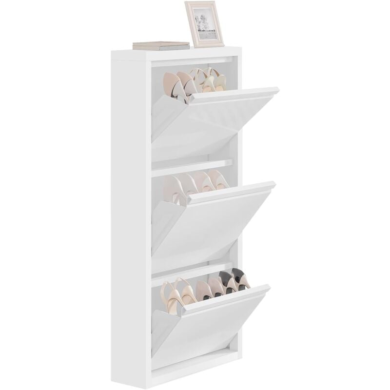 WOLTU Armoire Chaussure, Meuble Chaussure, Rangement Chaussure, en Métal, 50x15x106cm, Blanc