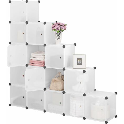 Woltu – Armoire de rangement modulable – 15 cubes 30x30 cm avec portes à aimant – Panneaux en plastique PP et ABS – Cadre métallique blanc