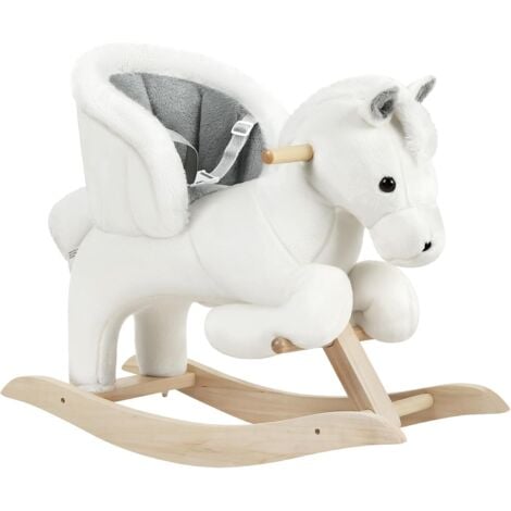 WOLTU Baby Rocking Horse. Plush Baby Rocking Chair w/ Seatbelt.White and Grey