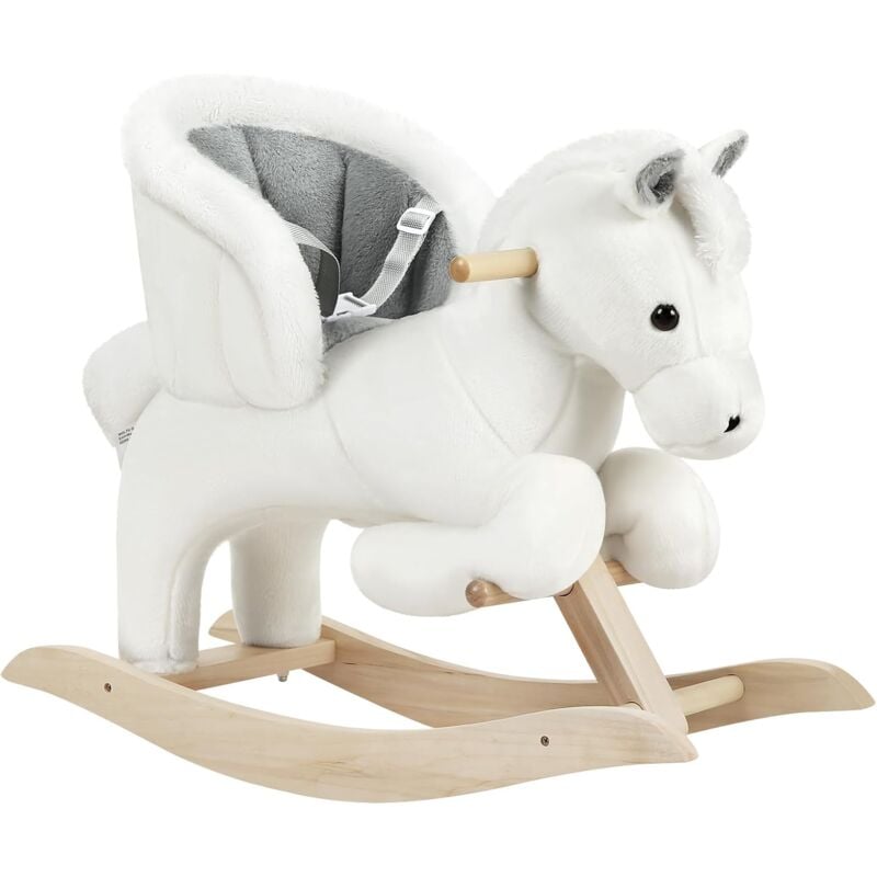 Woltu - Baby Rocking Horse. Plush Baby Rocking Chair w/ Seatbelt.White and Grey