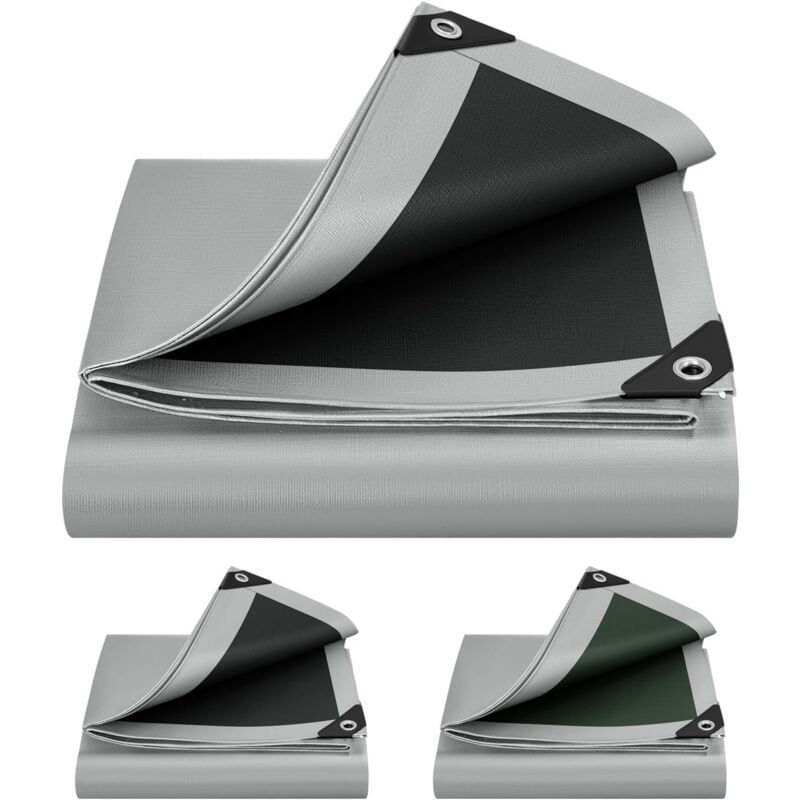 Woltu - Bâche de Protection en pe 280g/m², 2x2 m, Bâche Imperméable et Résistante, Couverture Étanche Bâche, Gris+Noir