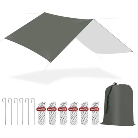 WOLTU Bâche de Protection Extérieur, 3x3 m, Bâche Camping, Bâche Imperméable, Toile de Tente, Angle Droit, Anti-UV, Anti-Pluie, Gris