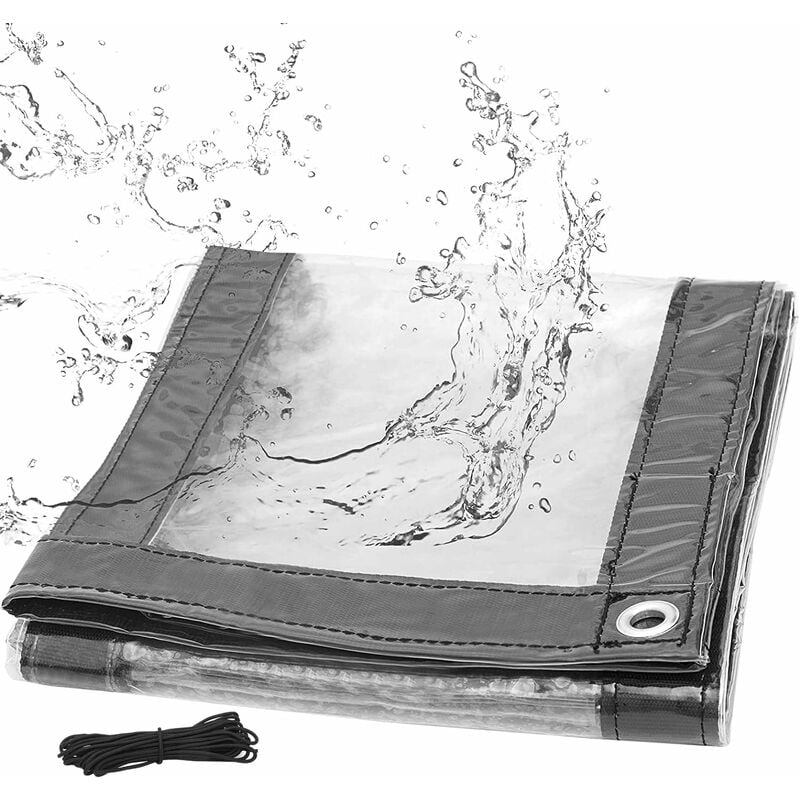 Woltu - Bâche Transparente avec Oeillets 2x3 m, Bâche de Protection Imperméable 380g/m² pvc