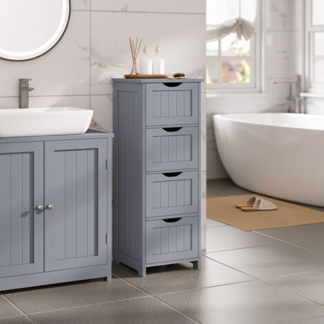 WOLTU Badschrank, Badezimmerschrank mit 4 Schubladen, schmales Beistellschrank für Badezimmer Wohnzimmer Küche, 30x82x30 cm, Hellgrau
