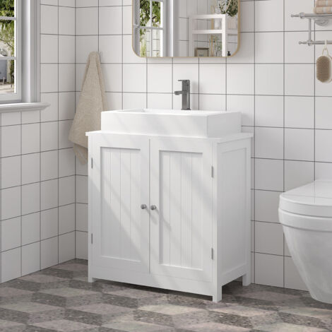 WOLTU Badschrank Unterschrank, Waschtischunterschrank, Waschbeckenunterschrank mit 2 Türen, Waschtisch waschbecken, 60x60x30cm, Weiß