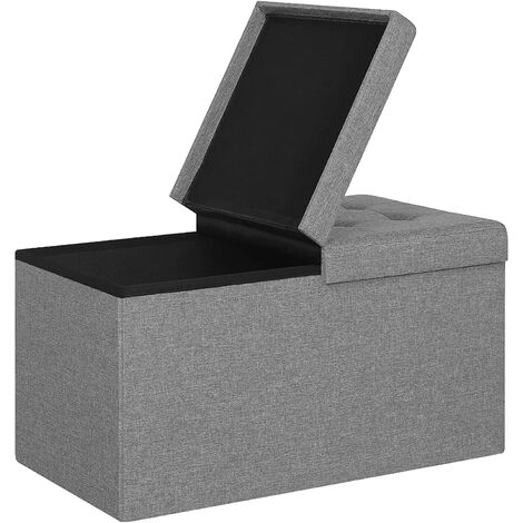 WOLTU Banc de Rangement. Banquette Coffre Pliable. Siège Rembourré en Lin. Charge 300kg. 76x38x38cm. Gris Foncé