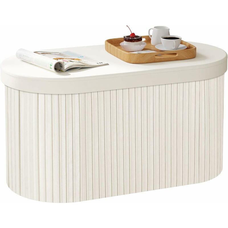 Banc de Rangement Pliable, 76x38x38 cm, Banc Coffre de Rangement de 76L, en Velours, Ovale, Crème - Woltu