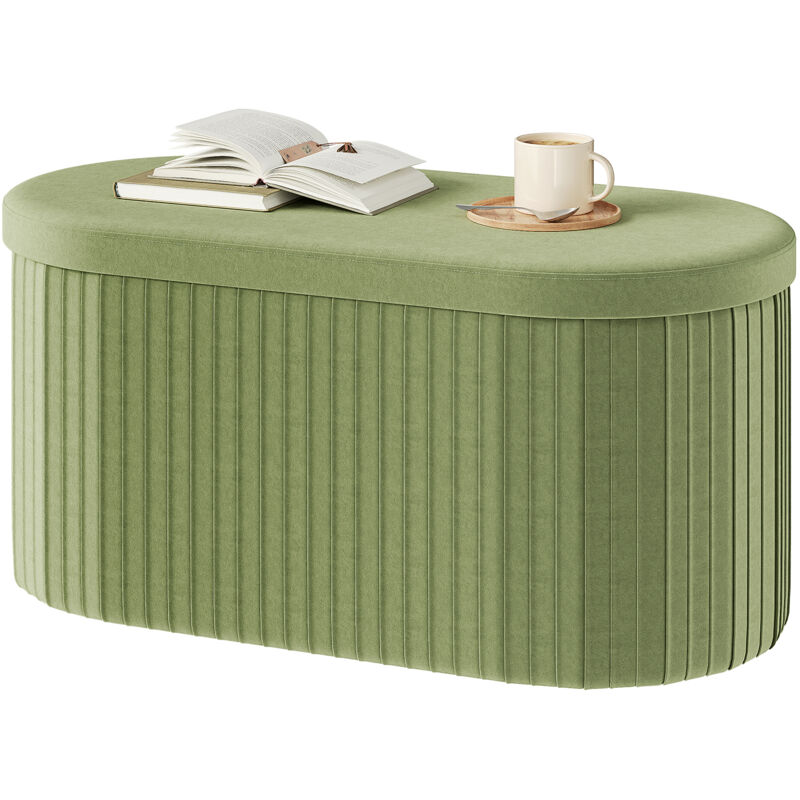 Banc de Rangement Woltu en Velours,Tabouret Pouf Pliable, Ottoman Coffre de Rangement de 76L, Ovale, Couvercle Amovible, 76x38x38 cm, Vert