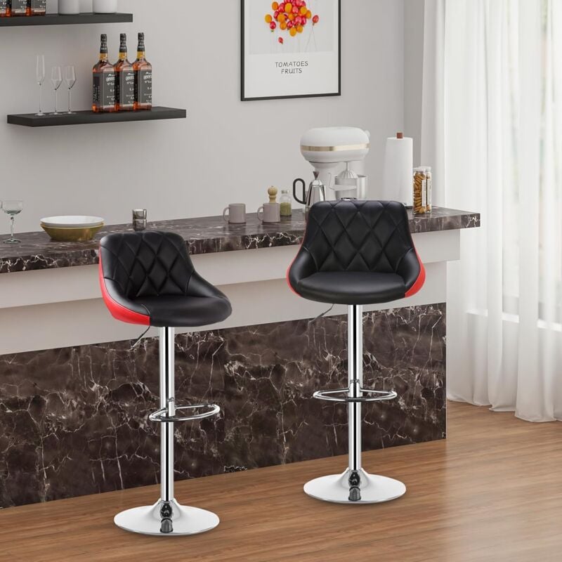 Bar stools Bar chairs Breakfast Dining stools for Kitchen Island Counter Black+red - Woltu