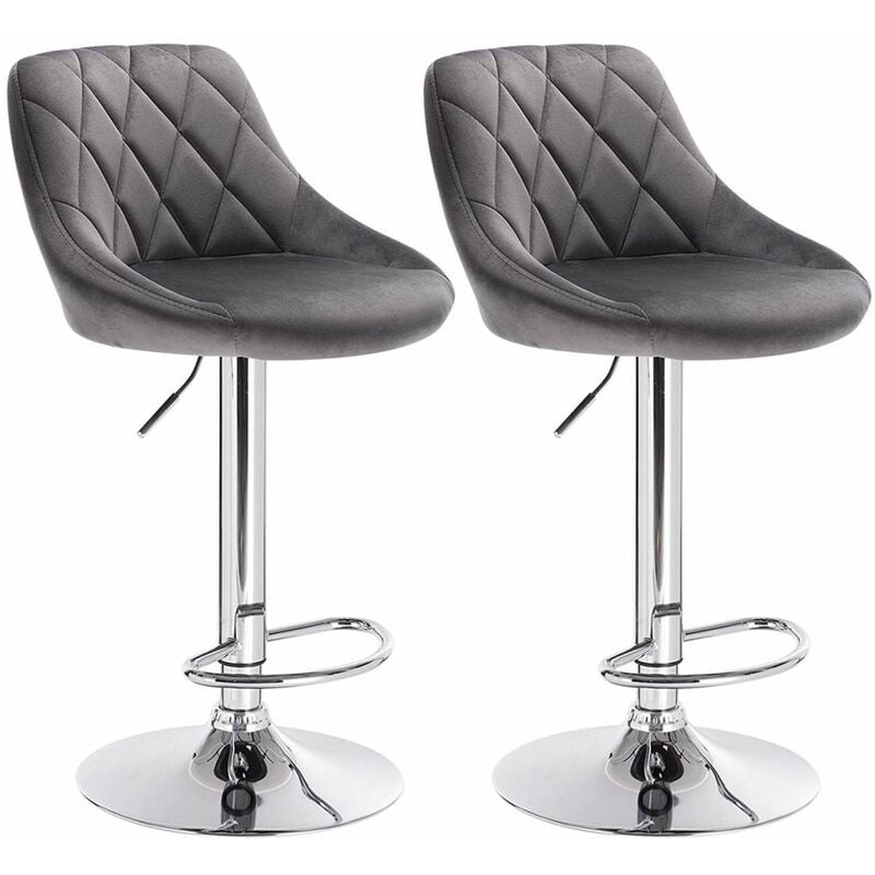 2 x Bar Stools Kitchen Swivel Gas Lift Stools Breakfast Pub Chair Stools Dark Grey - Woltu