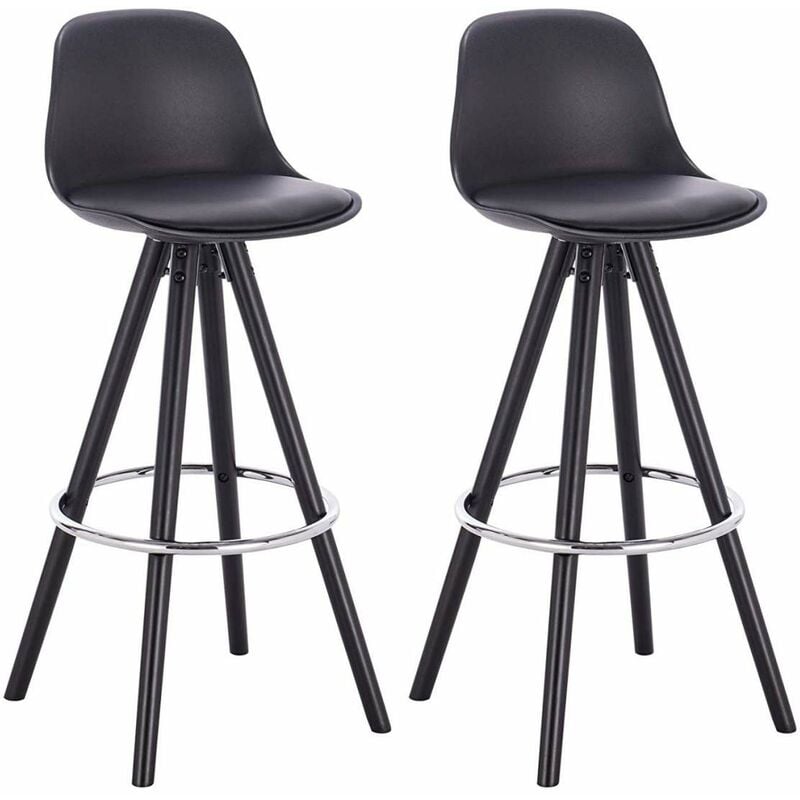 Bar stools chairs Set of 2pcs barstools Breakfast Kitchen Counter Wood Leg Black - Woltu