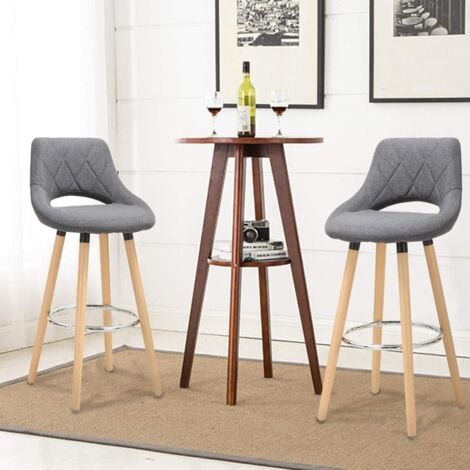 WOLTU Barhocker 2er Set Barstuhl Bistrohocker Tresenhocker mit Rückenlehne und Fußstütze Design Stuhl Holz Leinen Dunkelgrau