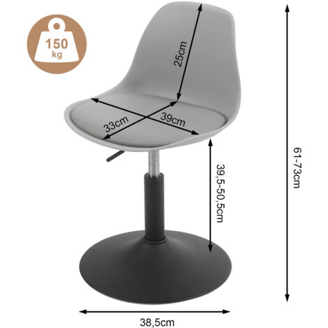 WOLTU Barhocker 2er Set,  Barstuhl höhenverstellbar, Bistrohocker mit Rückenlehne, 360° Drehstuhl,  120 kg belastbar, Grau