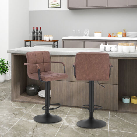 WOLTU Barhocker 2er Set, Barstuhl höhenverstellbar, Bistrohocker mit Rückenlehne Armlehne, 360° Drehstuhl, Tresenhocker aus Kunstleder, Dunkelbraun