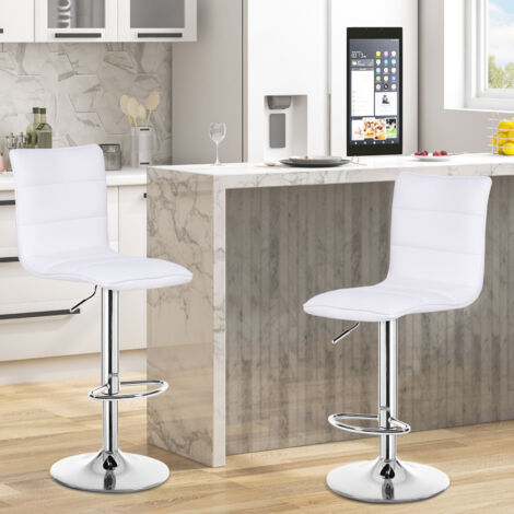 WOLTU Barhocker 2er Set, Barstuhl mit Rückenlehne und Fußstütze, Drehbare Thekenhocker, Höhenverstellung, Bistrohocker aus Kunstleder, für Küche Esszimmer Bar Salon, Weiß