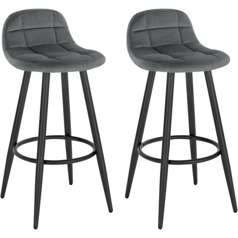 WOLTU Barhocker 2er Set, Barstuhl mit Samtbezug, gepolsterter Küchenhocker, mit Rückenlehne und Fußstütze, Design Hocker, Tresenhocker, Thekenhocker, Sitzhöhe 70 cm, Dunkelgrau